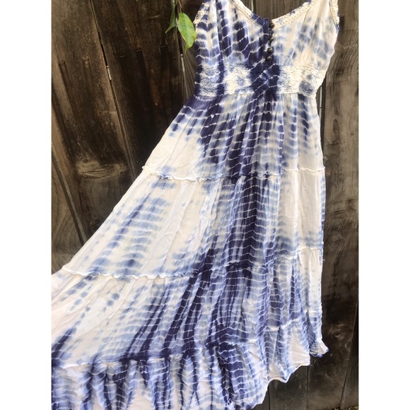 Forever 21 Blue & White Tie Dye Midi Dress, Size Small - Picture 4 of 8